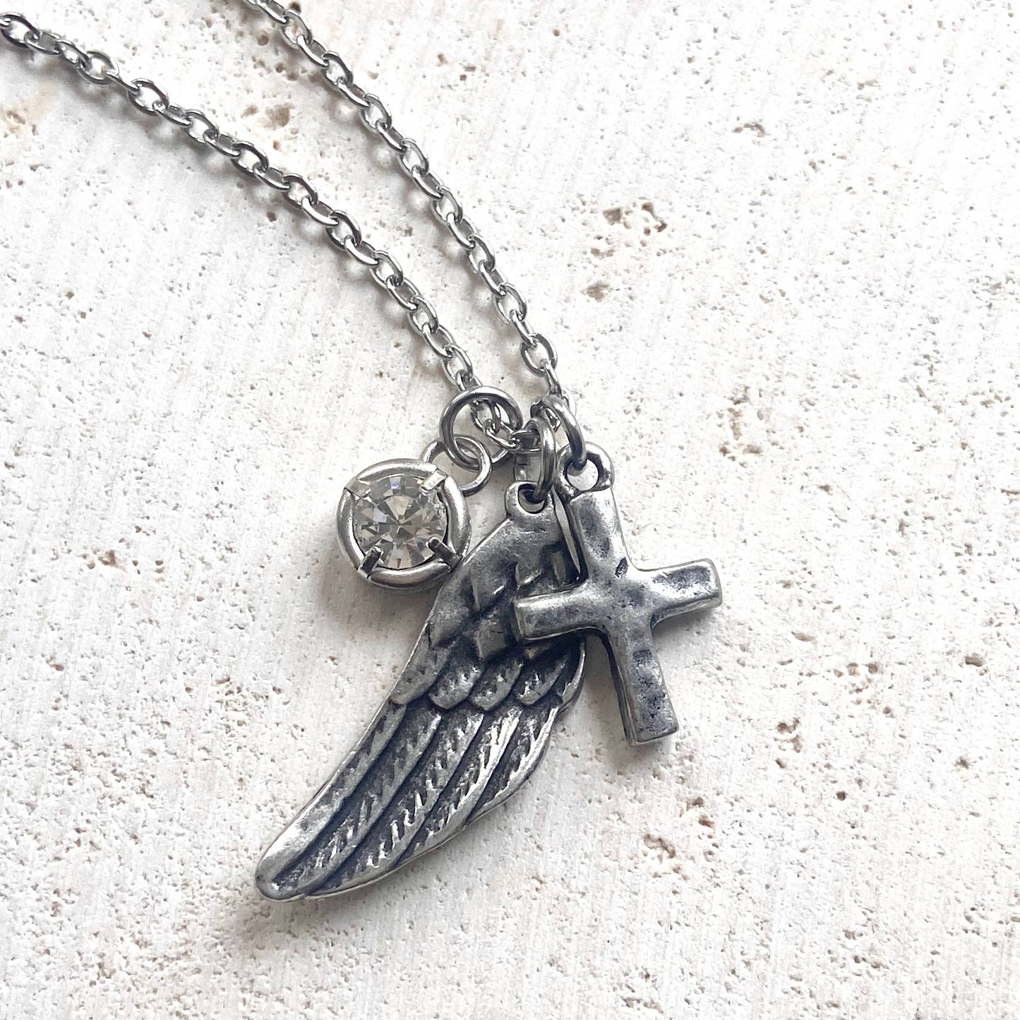 Angel Wing & Cross Hand Casted Necklace