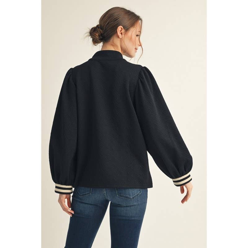 Long Puff Sleeve Textured Top