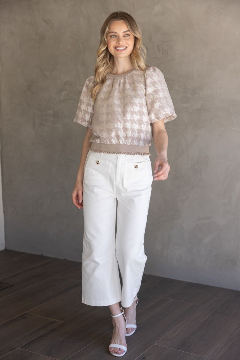 HOUNDSTOOTH VELVET CONTRAST BAND TOP