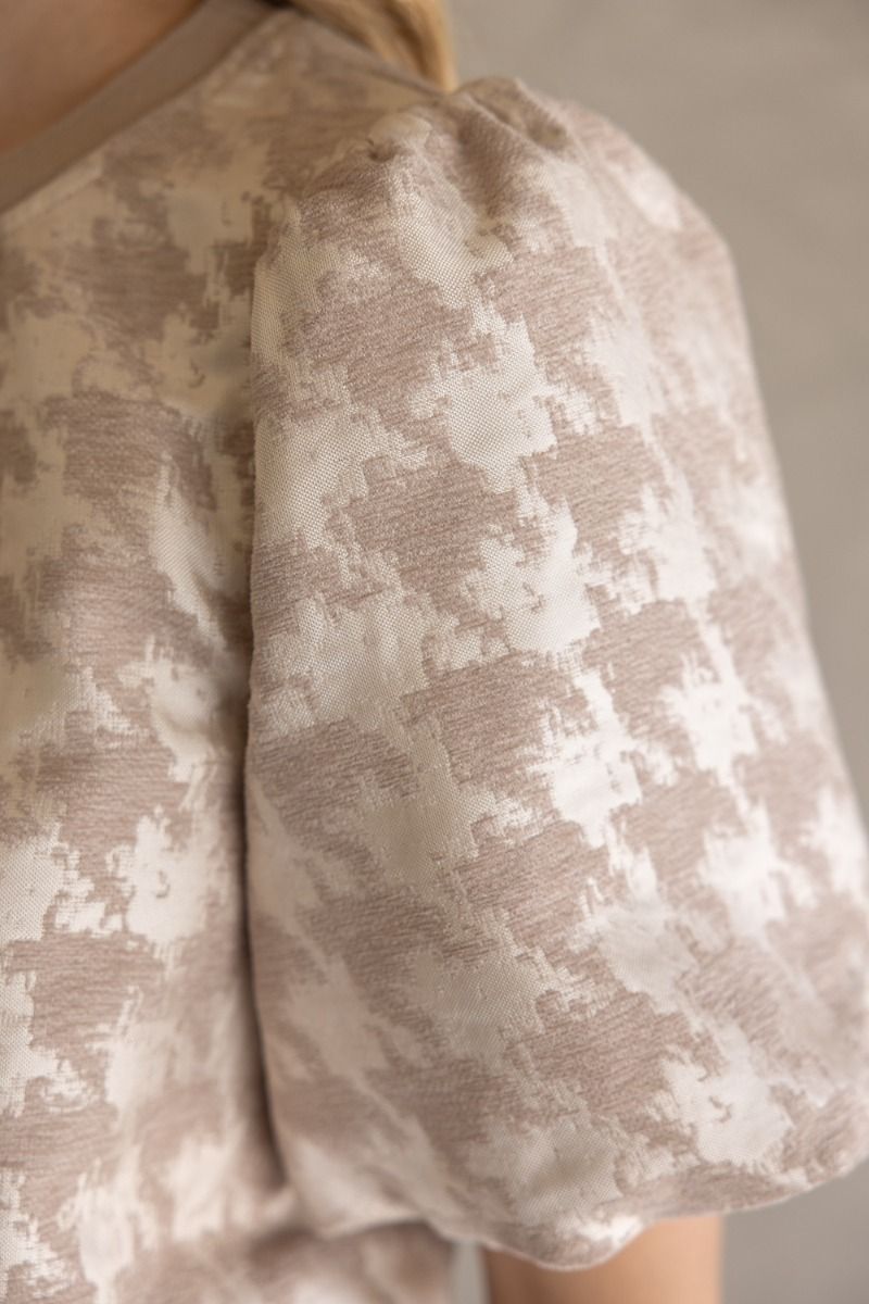 HOUNDSTOOTH VELVET CONTRAST BAND TOP