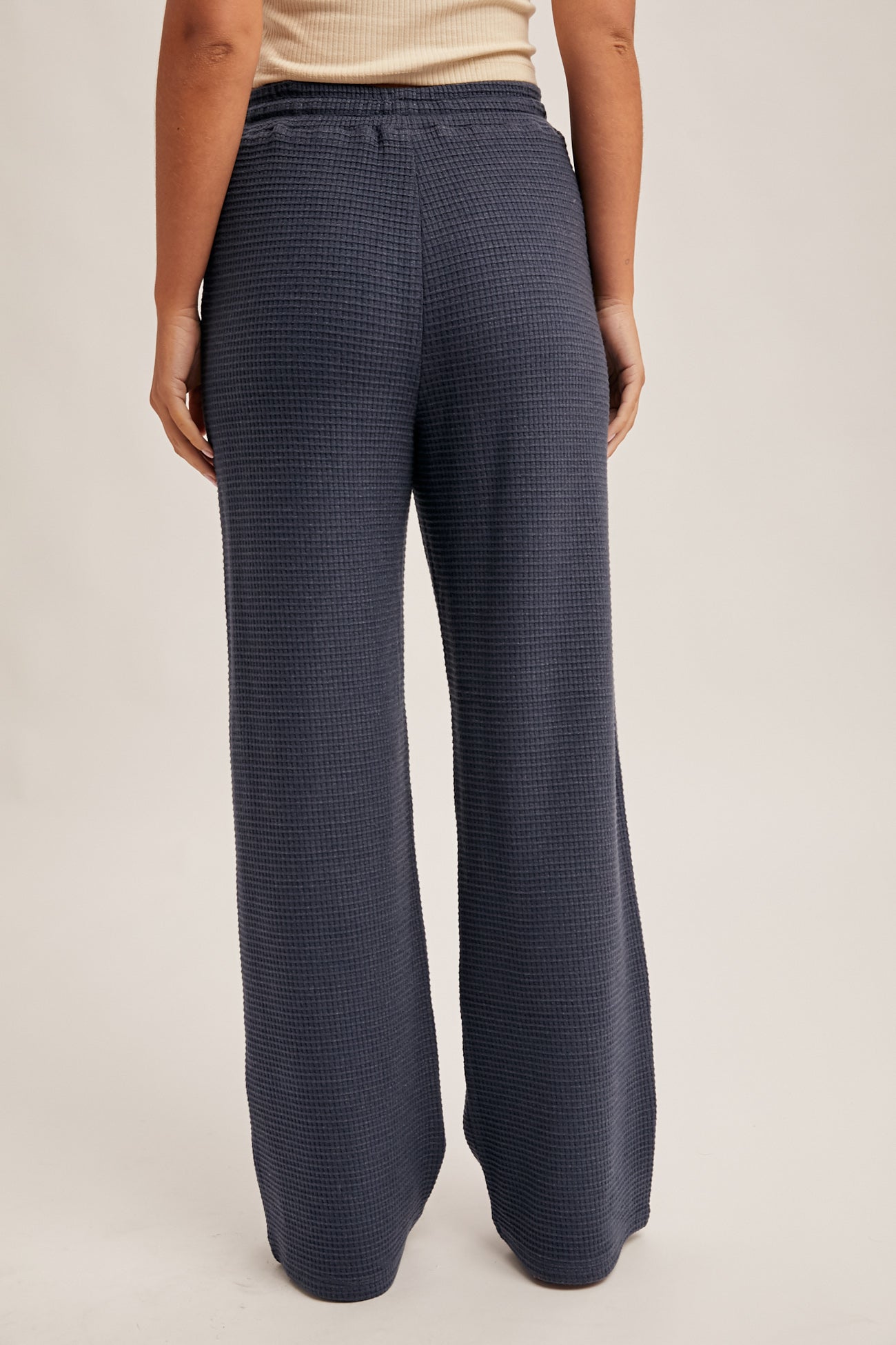 Waffle Knit Elastic Waist Wide Leg Pants