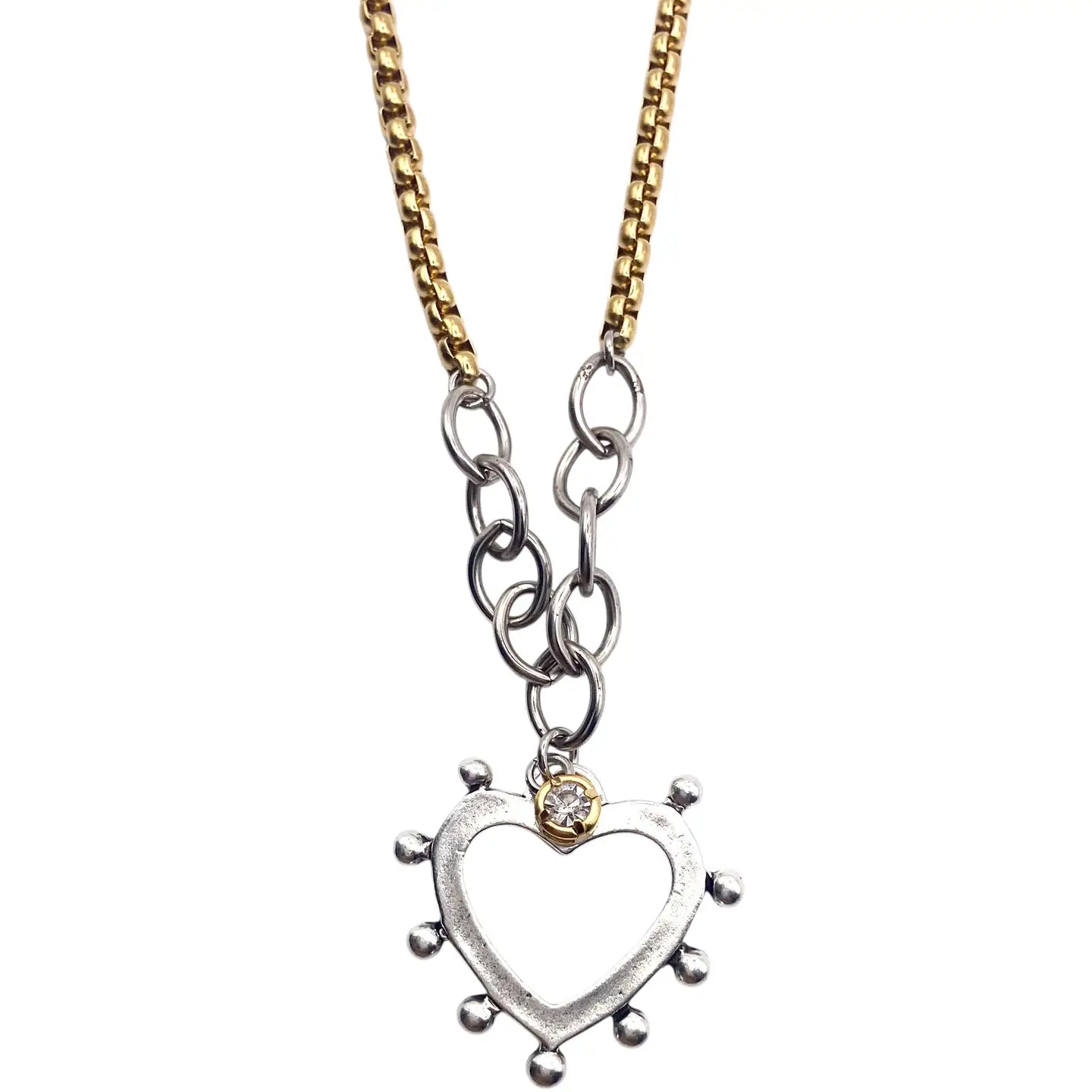 Mixed Metal Heart Burst Charm Necklace - Silver Heart