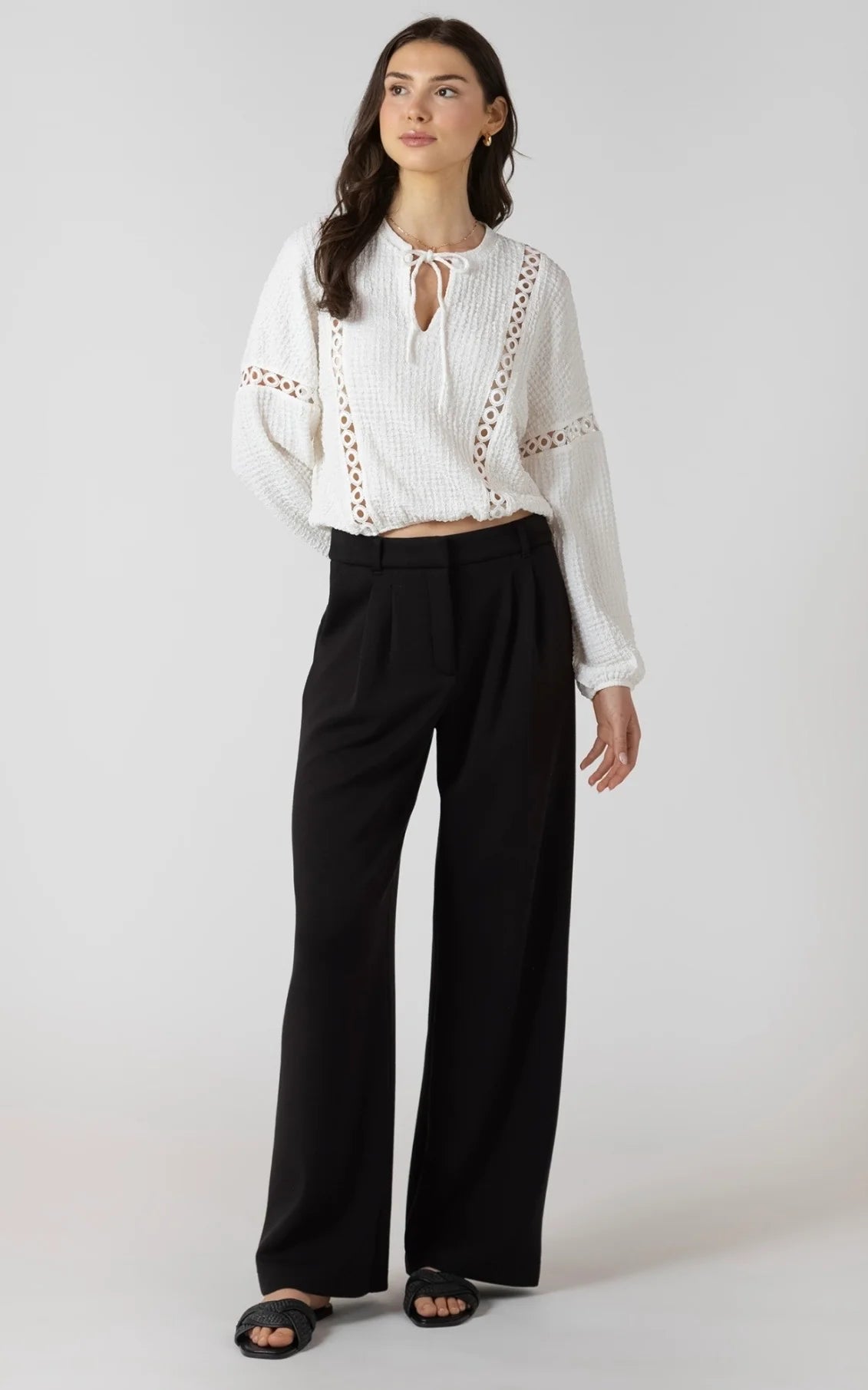 Lace Insert Textured Blouse