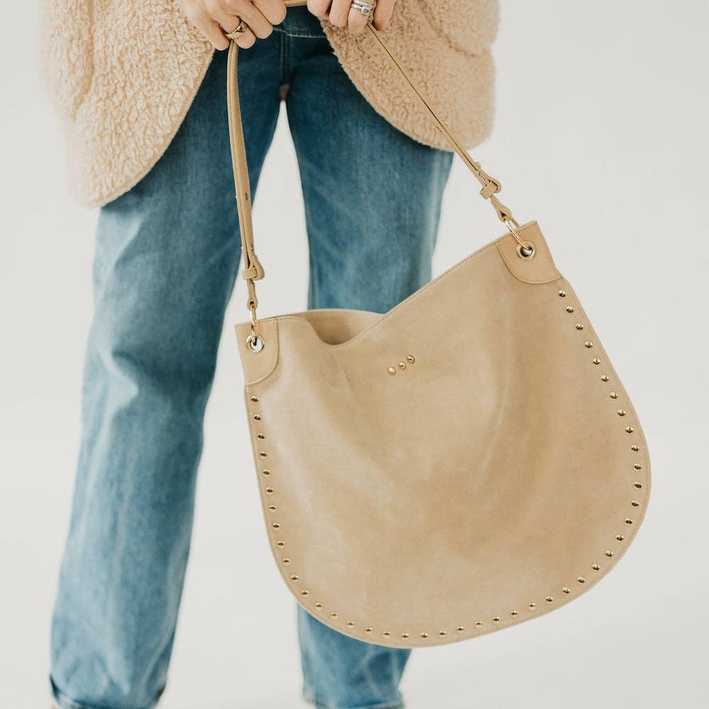 Rosalie Rivet Faux Suede Hobo Bag