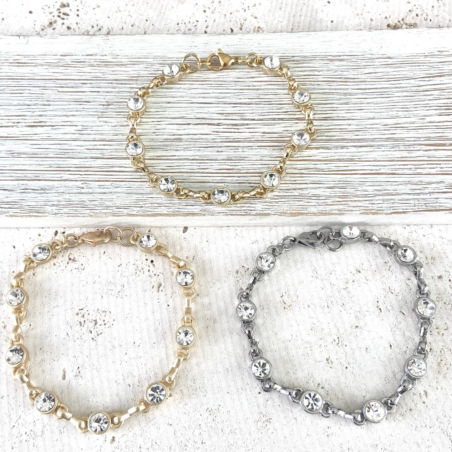 Crystal Single Simple Bracelet - Matte Gold