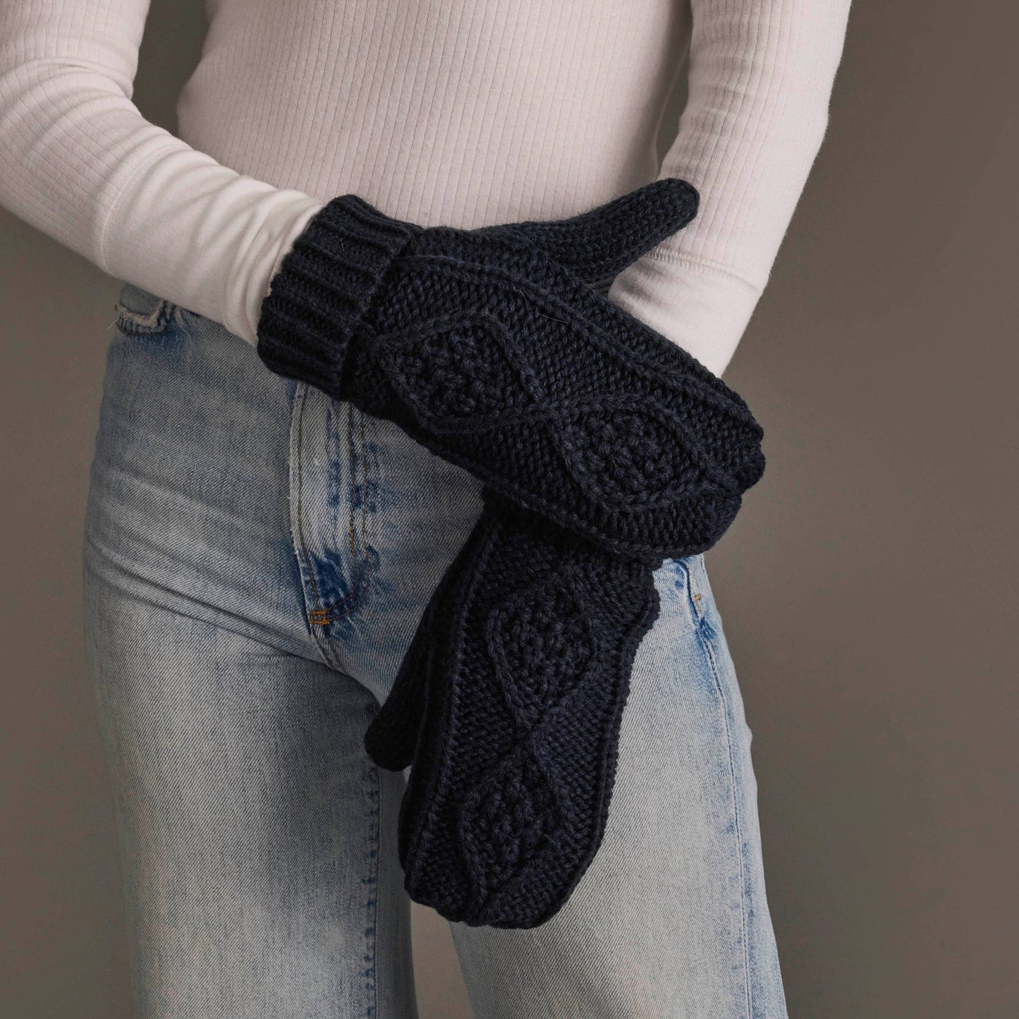 Navy Cable Knit Mittens