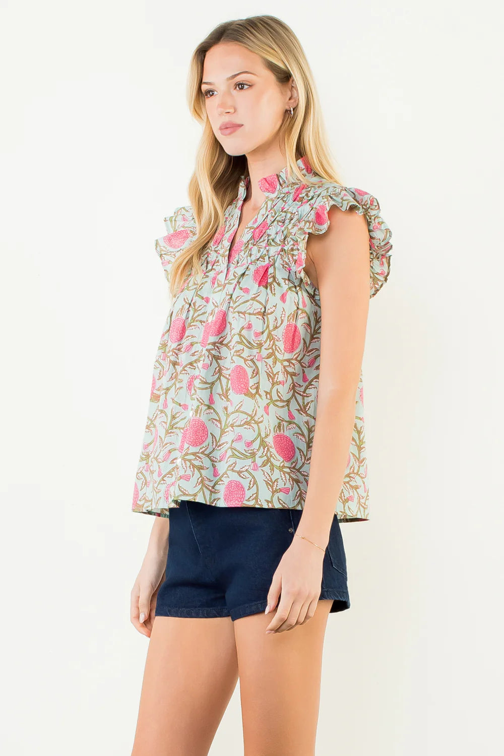 Floral Print Flutter Sleeve Top