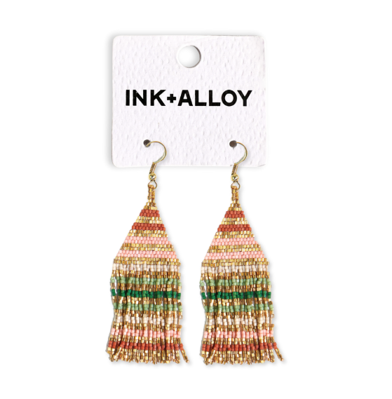 Lexie Horizontal Gold Lines Beaded Fringe Earrings - Desert