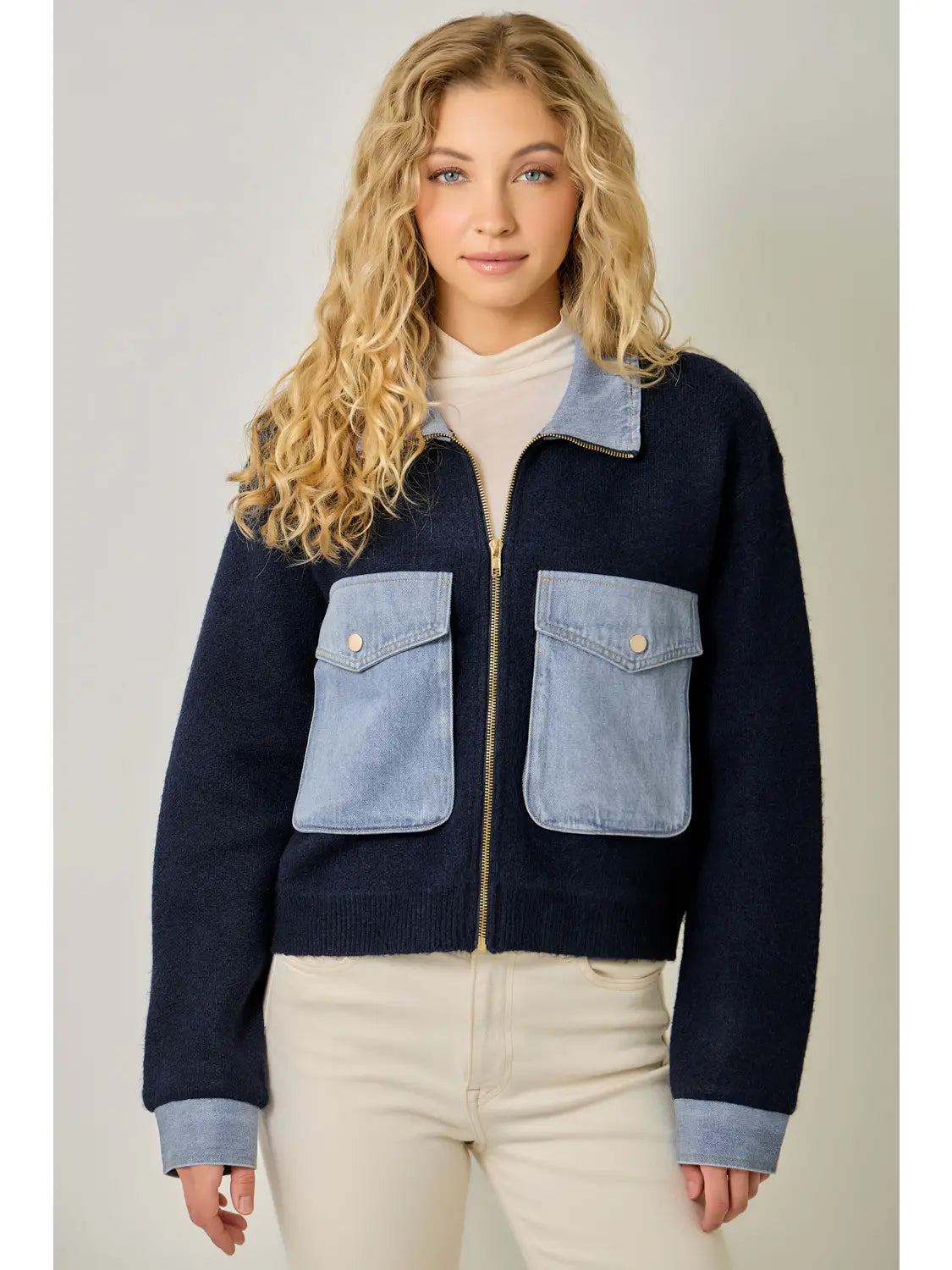 Denim Contrast Sweater Jacket