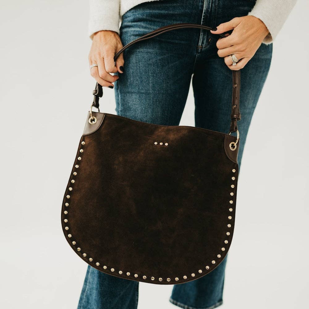 Rosalie Rivet Faux Suede Hobo Bag