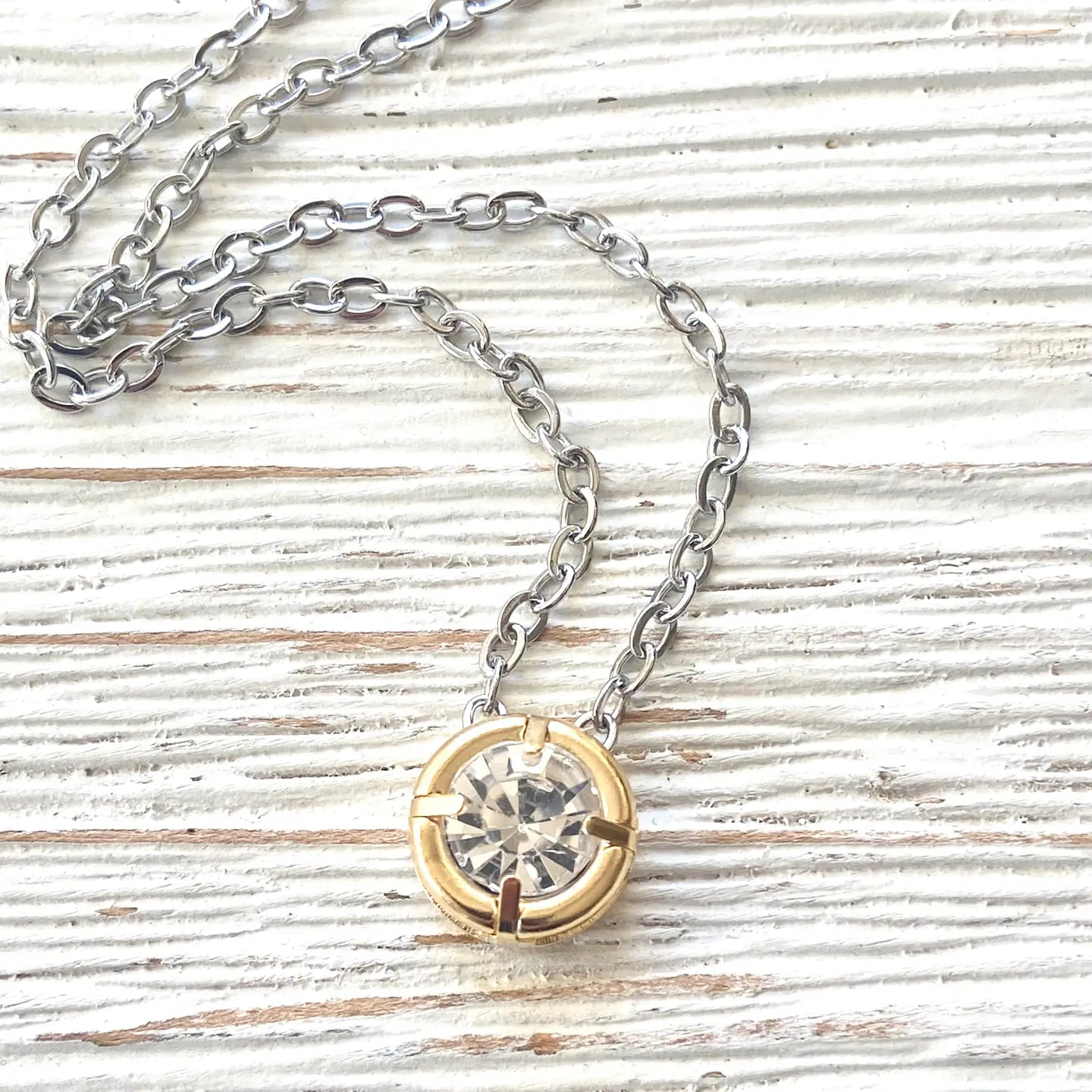 Crystal Mixed Metal Layering Necklace - 12mm