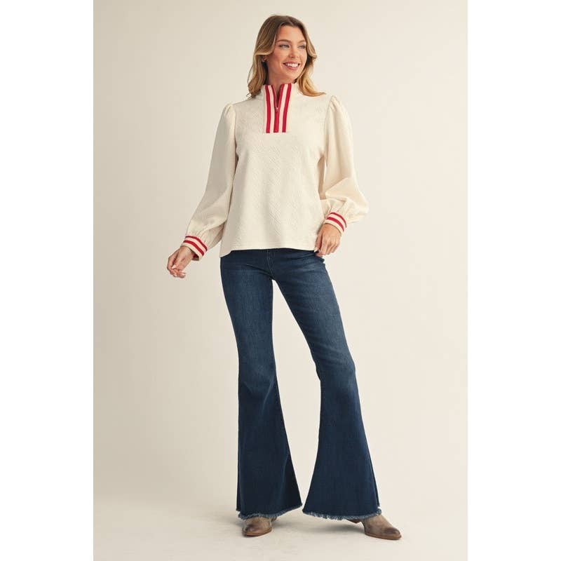 Long Puff Sleeve Textured Top