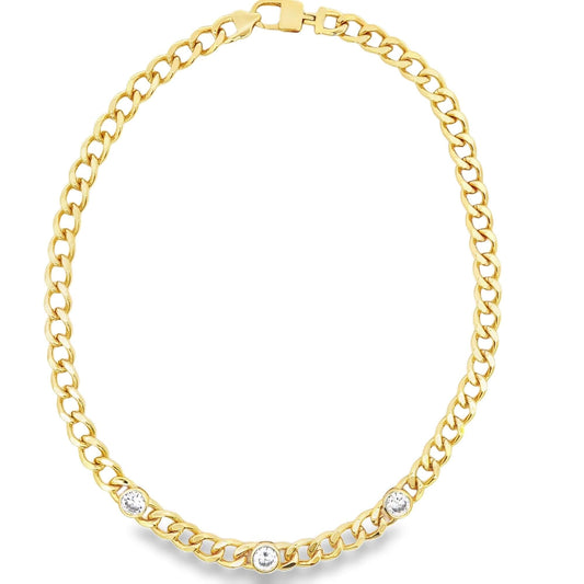 Triple CZ Gemstone Cuban Link Necklace