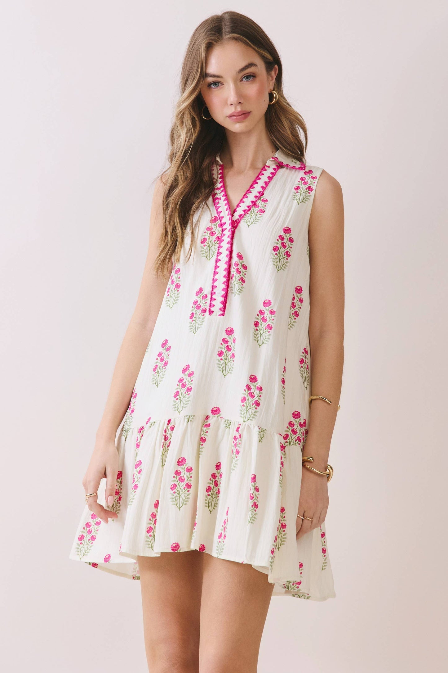 Floral Print Sleeveless Tiered Baby Doll Dress