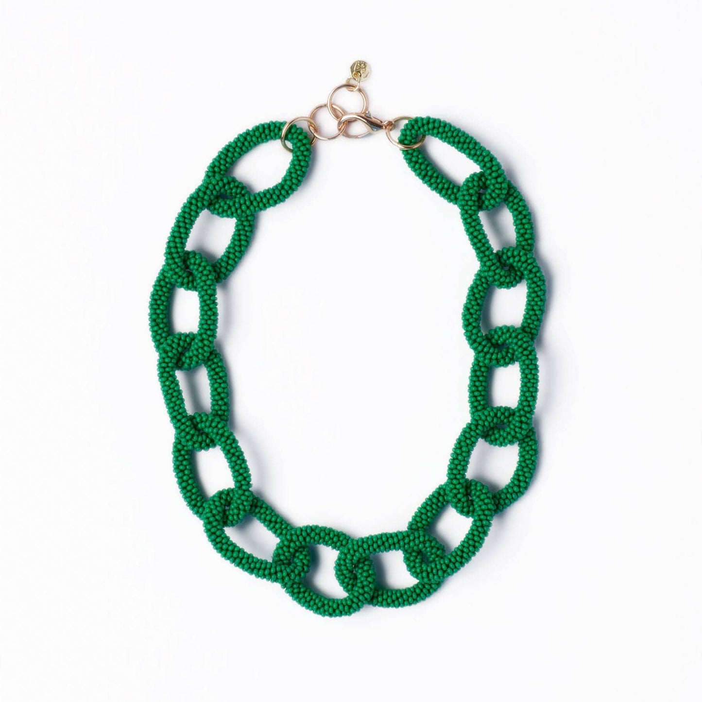 Jenna Chain Link Beaded Necklace - Kelly Green