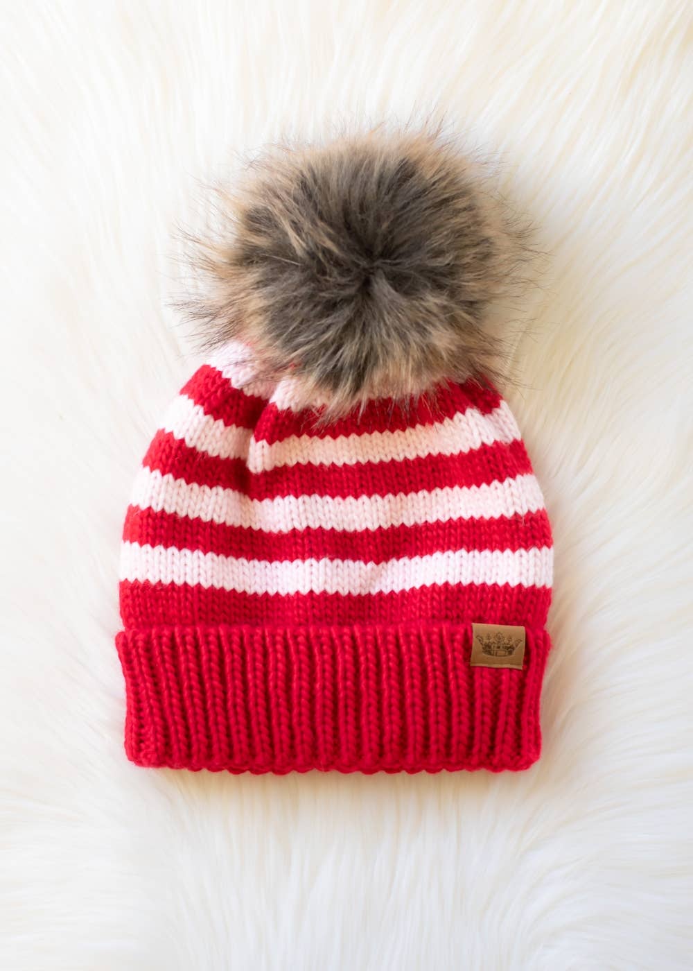 Red & Pink Striped Pom Hat