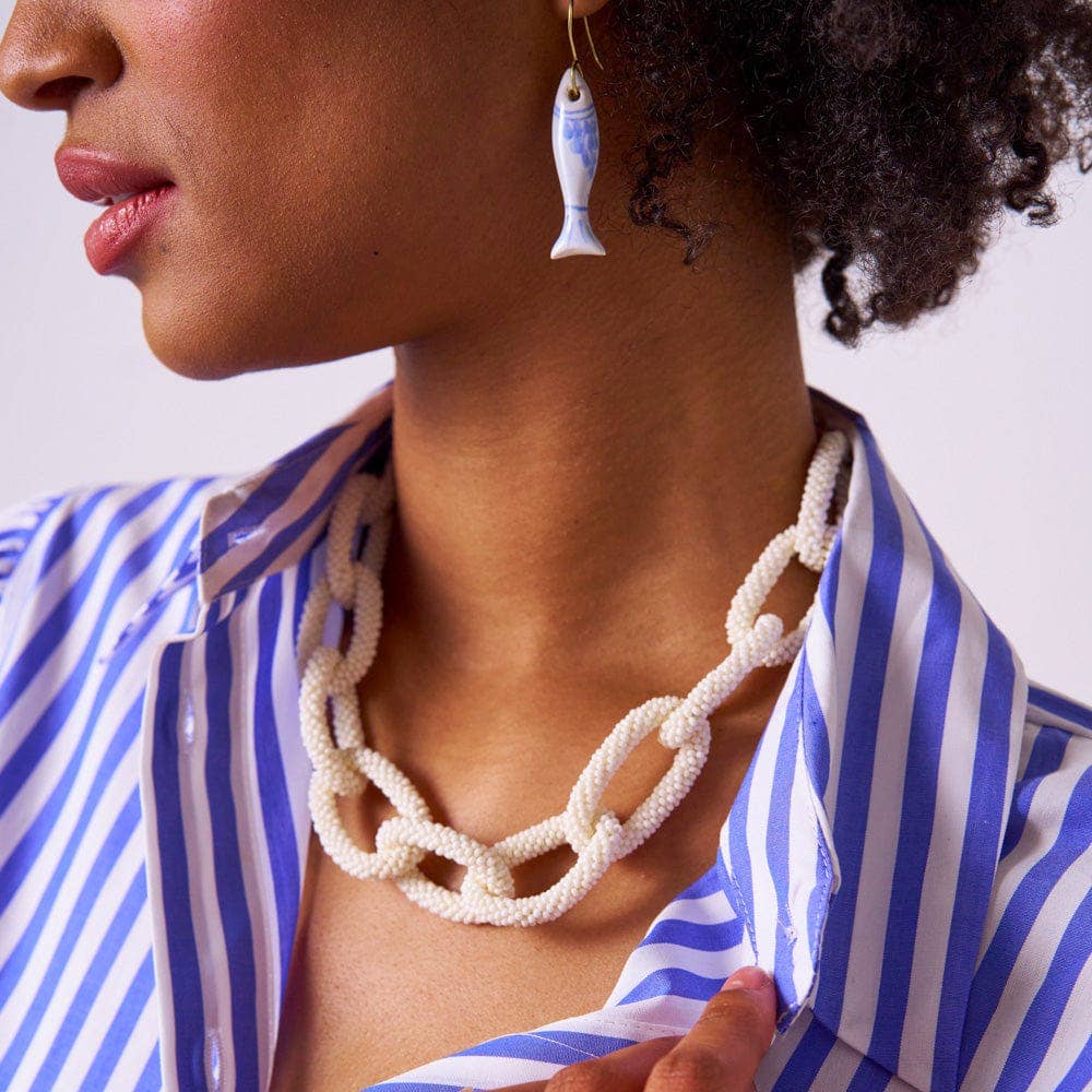 Jenna Chain Link Beaded Necklace - Ivory