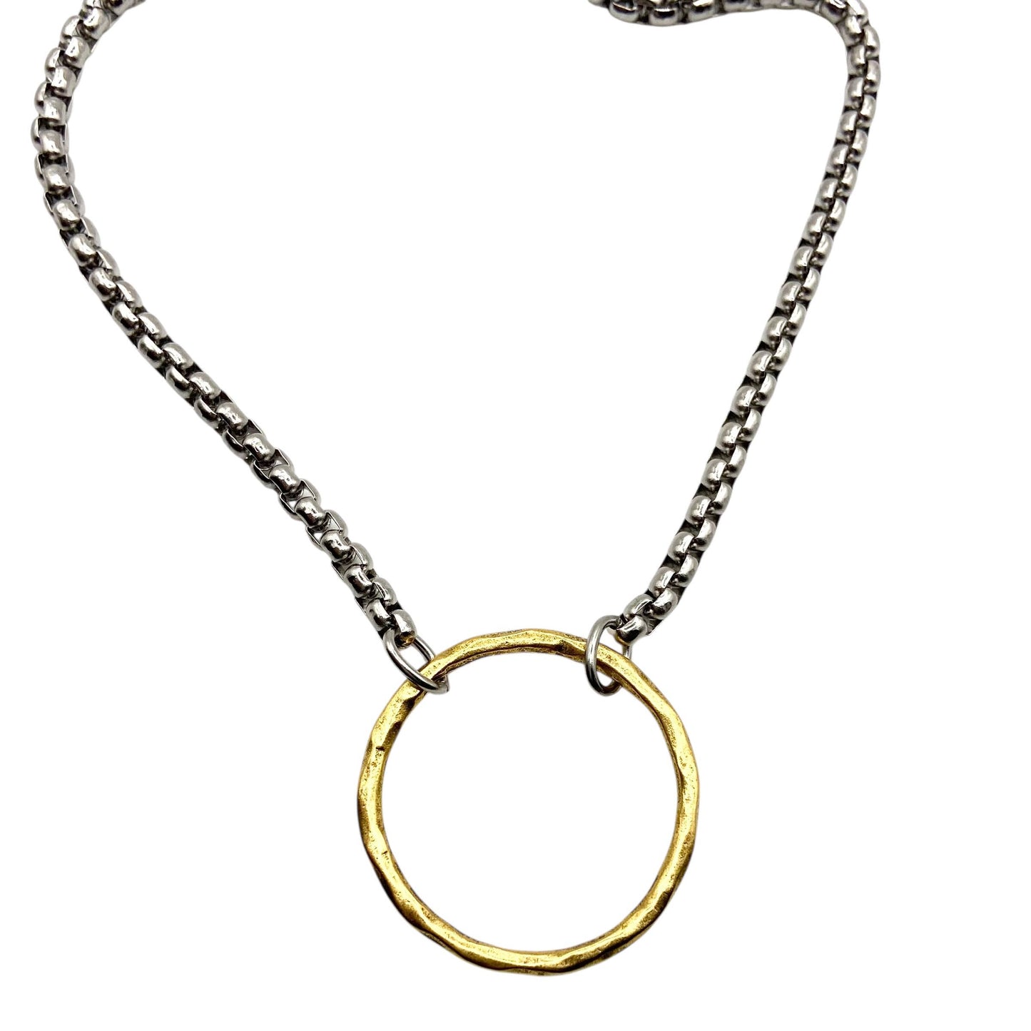 Two-Tone Hammered Circle Necklace 