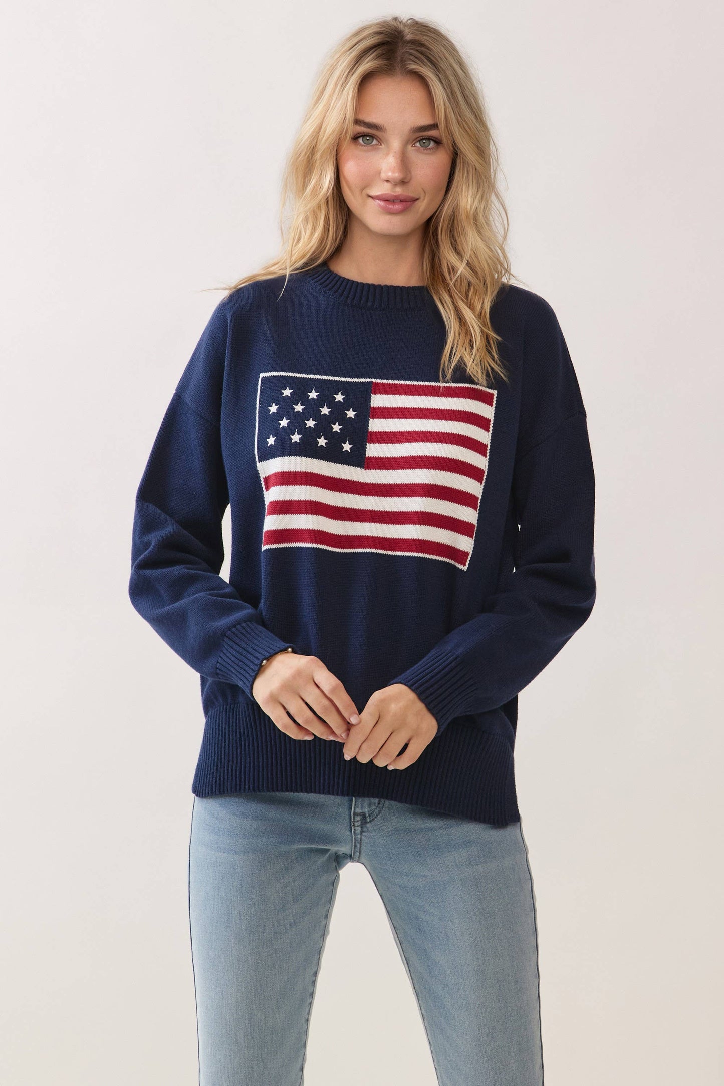 American Flag Knit Pullover Sweater