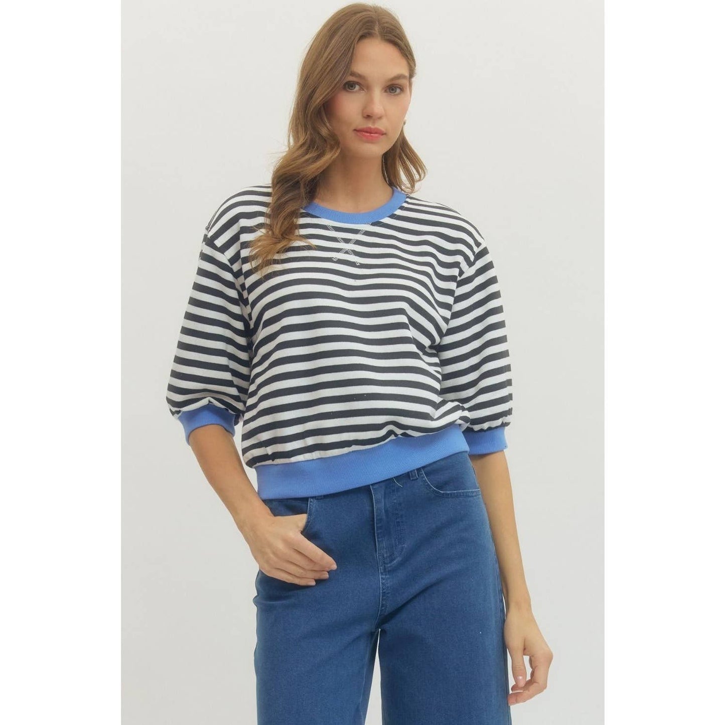 Striped Half Sleeve Knit Top