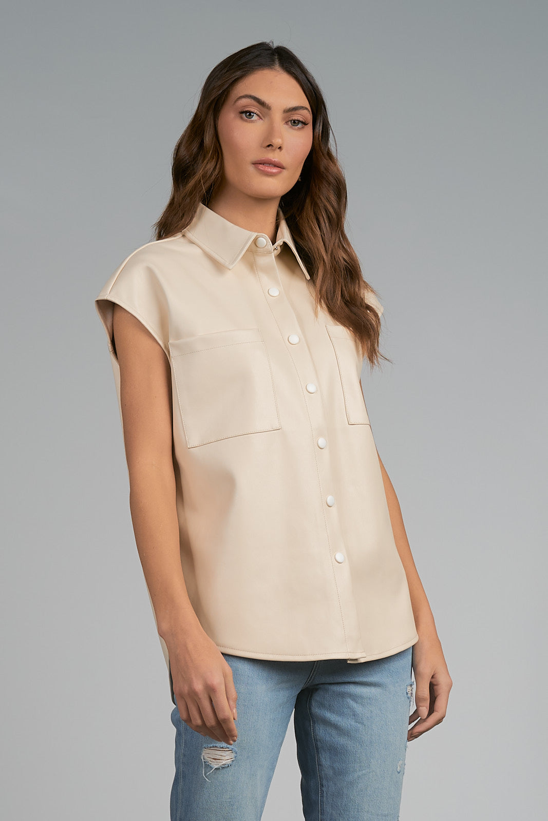 Cap Sleeve Faux Leather Top