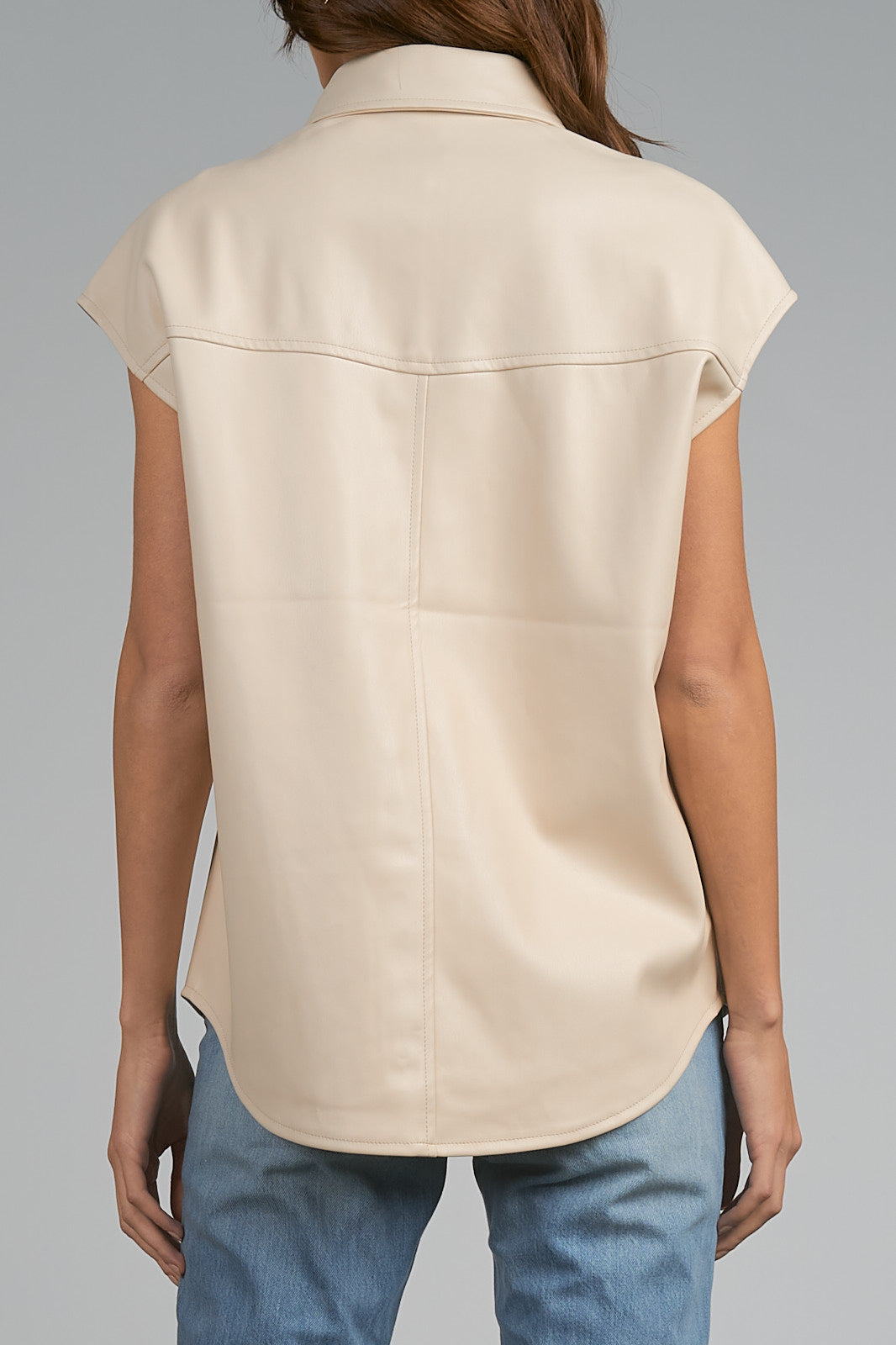 Cap Sleeve Faux Leather Top