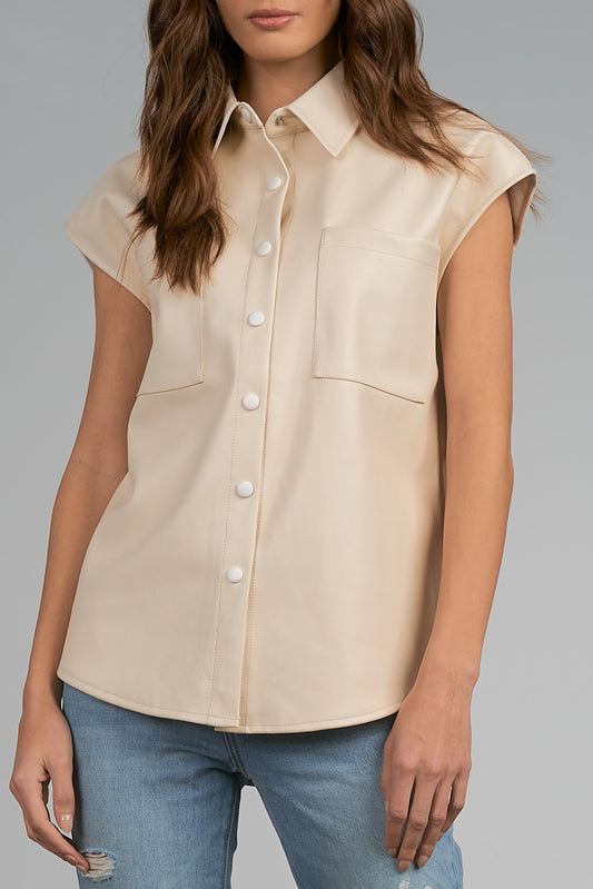 Cap Sleeve Faux Leather Top