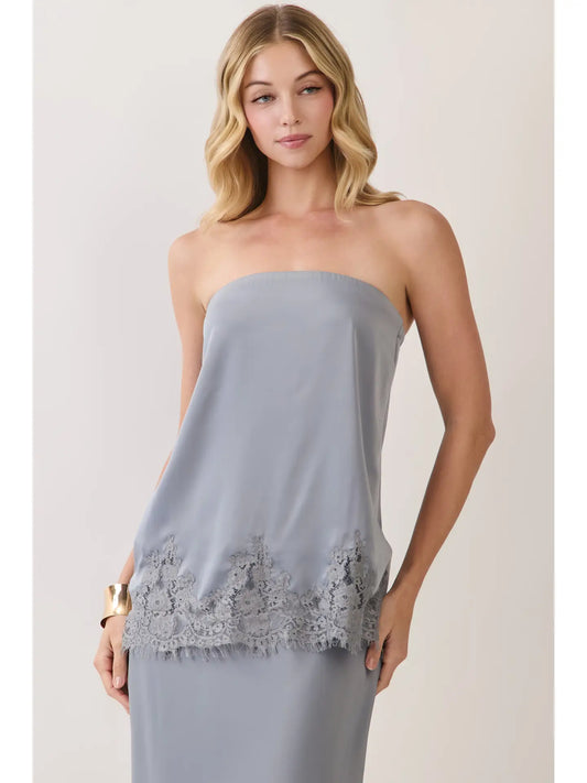 Lace Trim Relaxed Fit Strapless Top