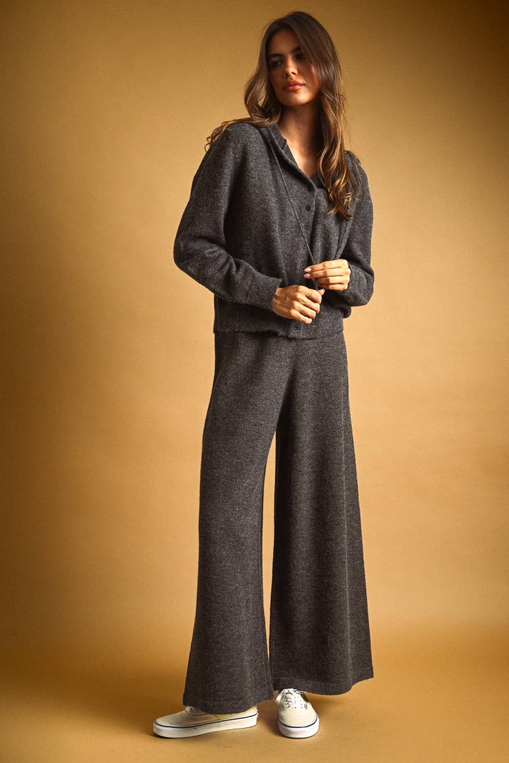 Button Front Sweater with Hood