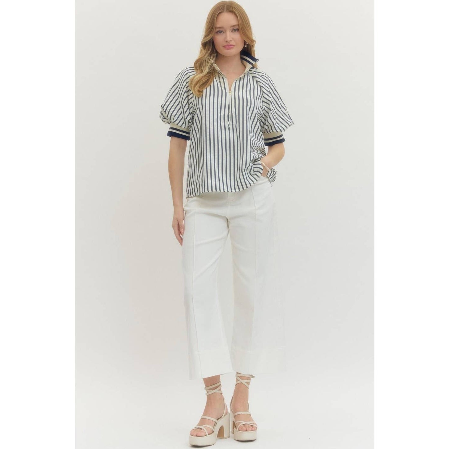Striped Short Puff Sleeve Top