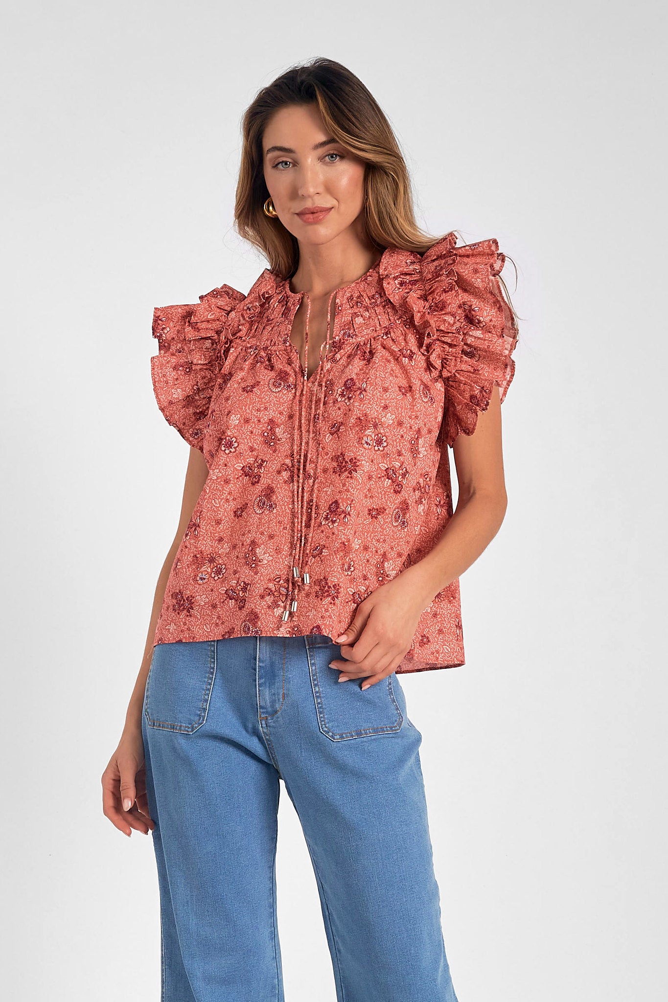 Short Sleeve Tie Front Blouse