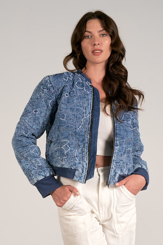 Floral Quilted Bomber Jacker