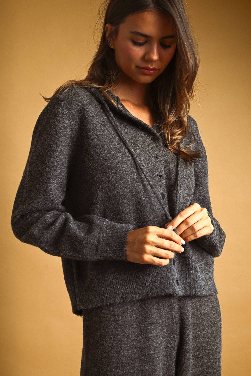 Button Front Sweater with Hood
