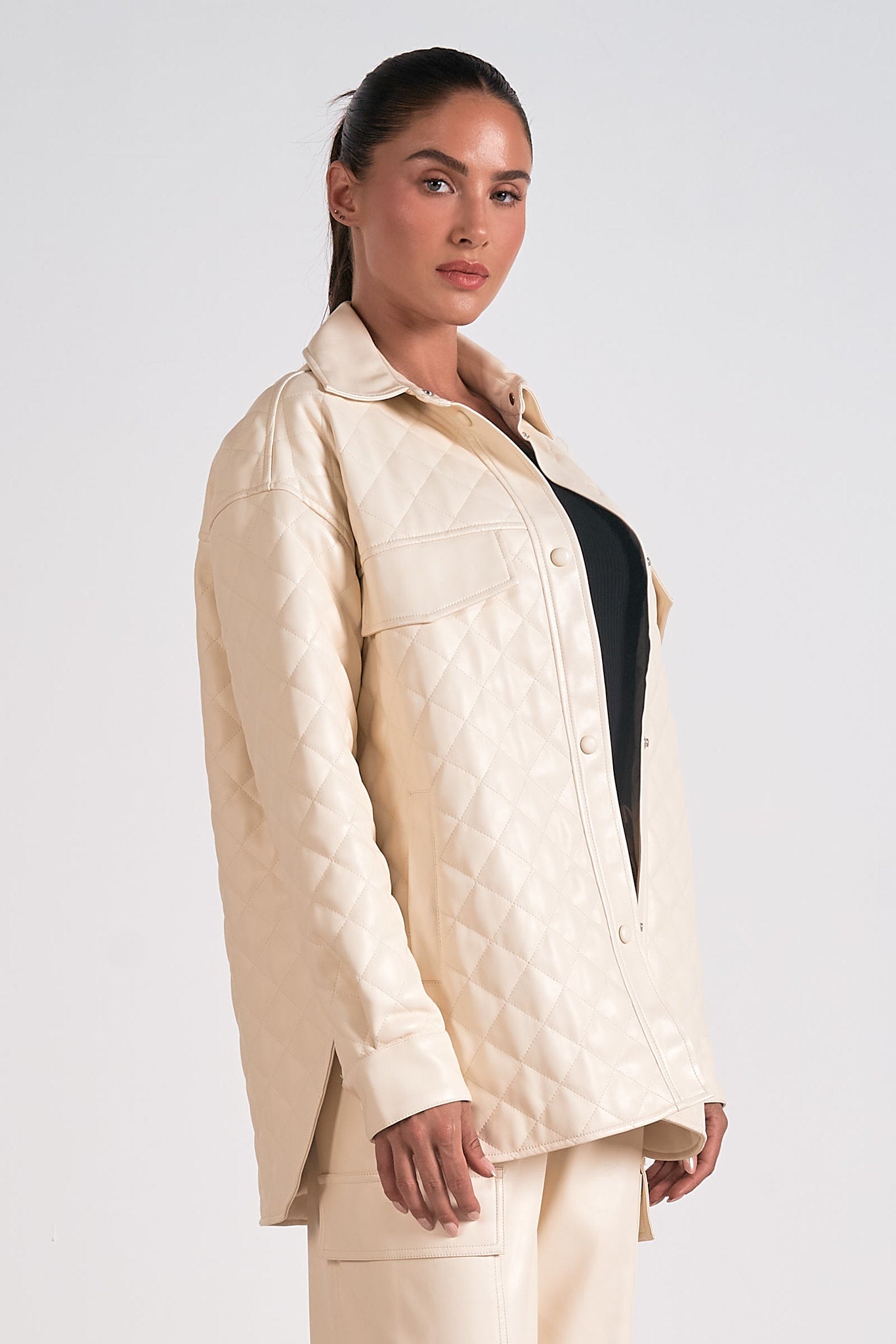 FAUX LEATHER QUILTED JACKET