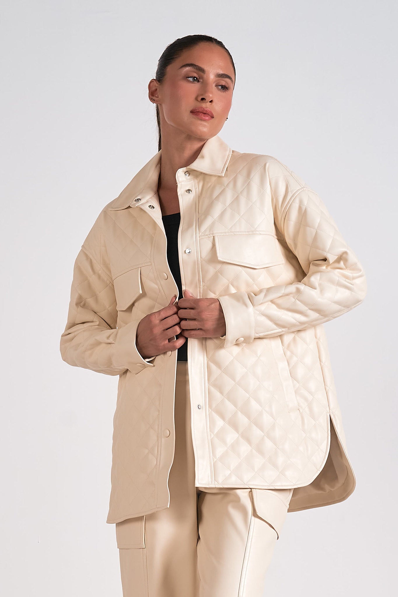 FAUX LEATHER QUILTED JACKET