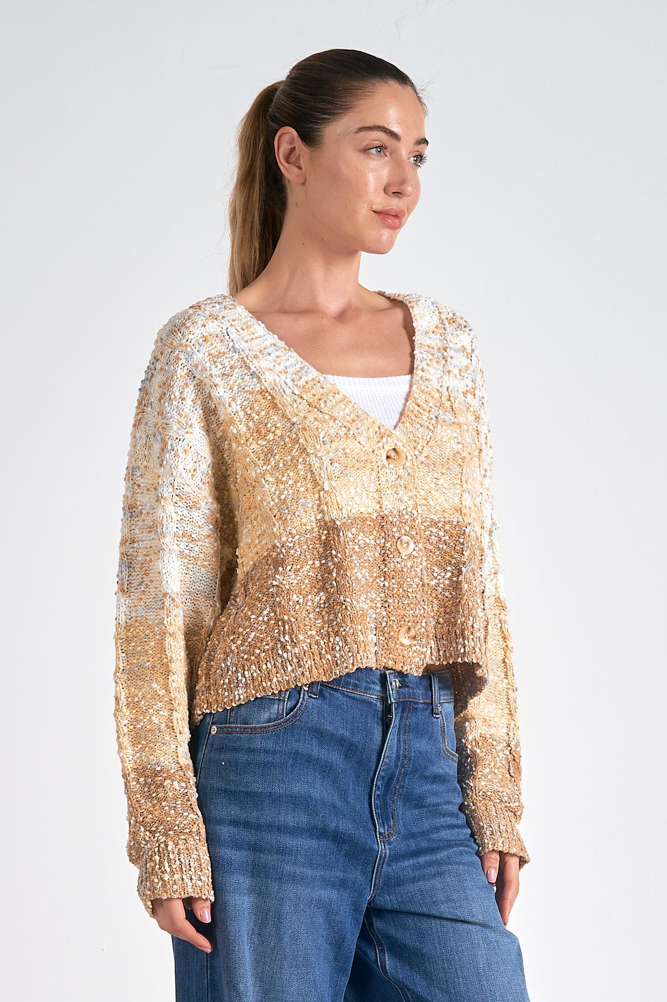 BEIGE OMBRE COZY CARDIGAN