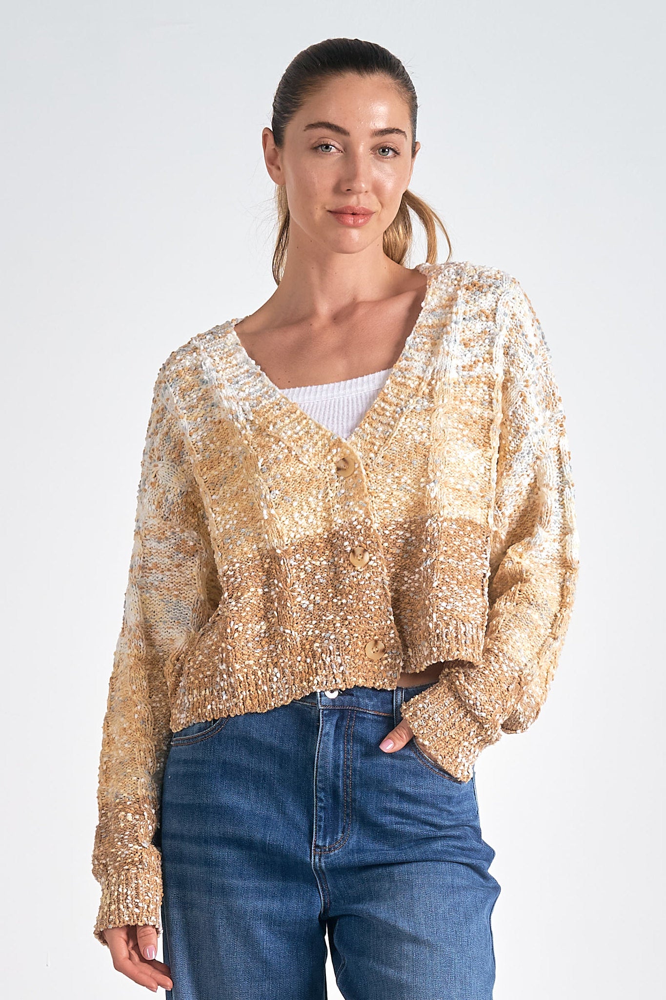 BEIGE OMBRE COZY CARDIGAN