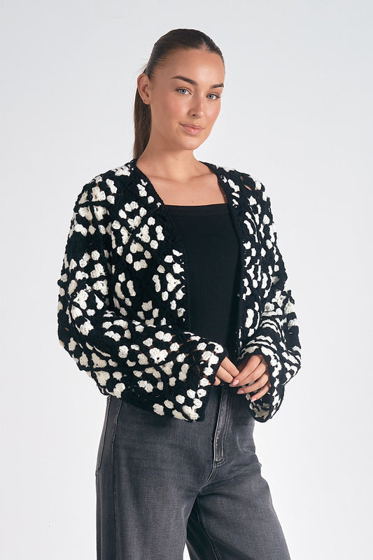 DAISY CROCHET CARDIGAN - BLACK/WHITE