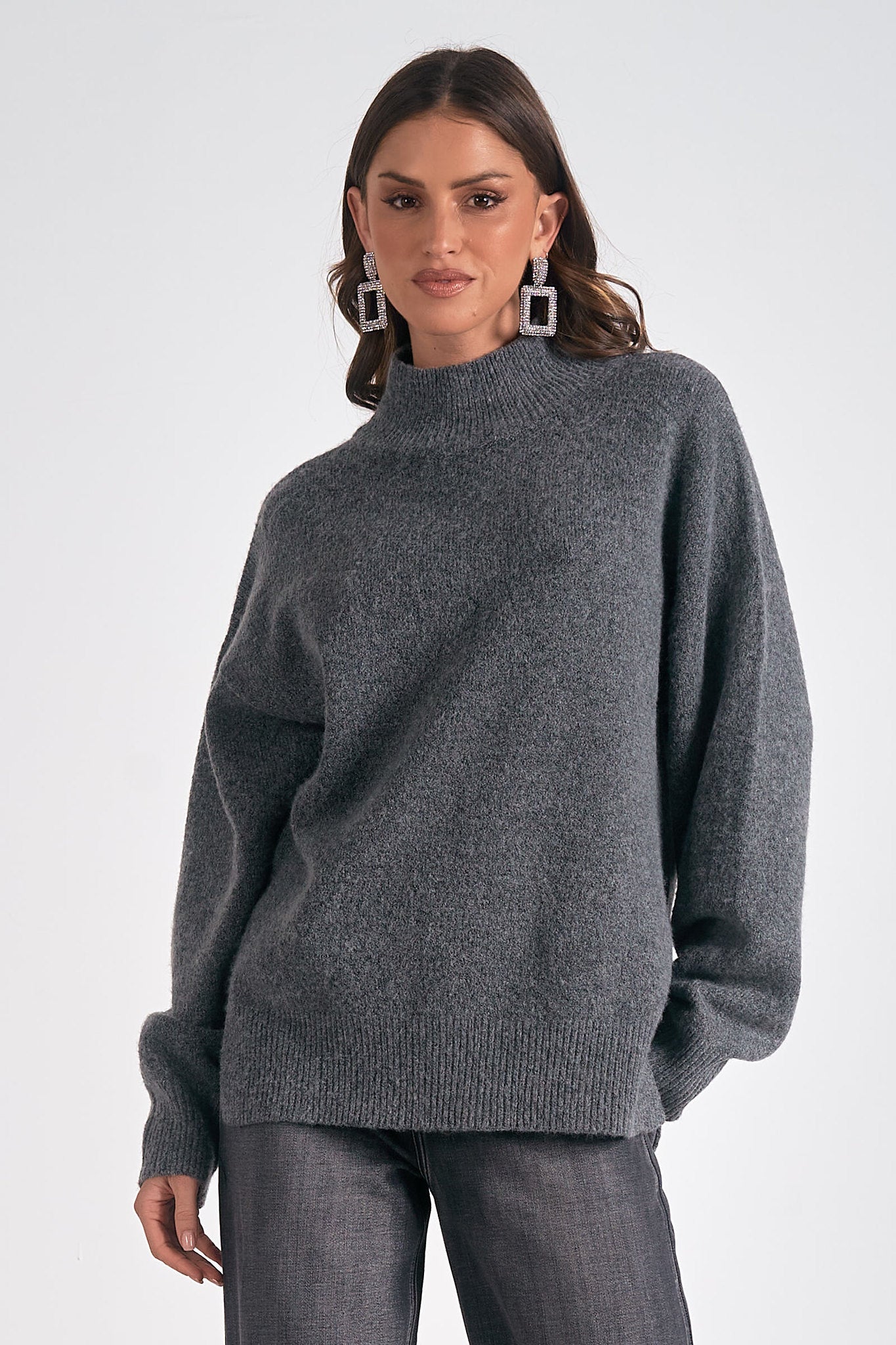 MOCKNECK SIDE SLIT SWEATER