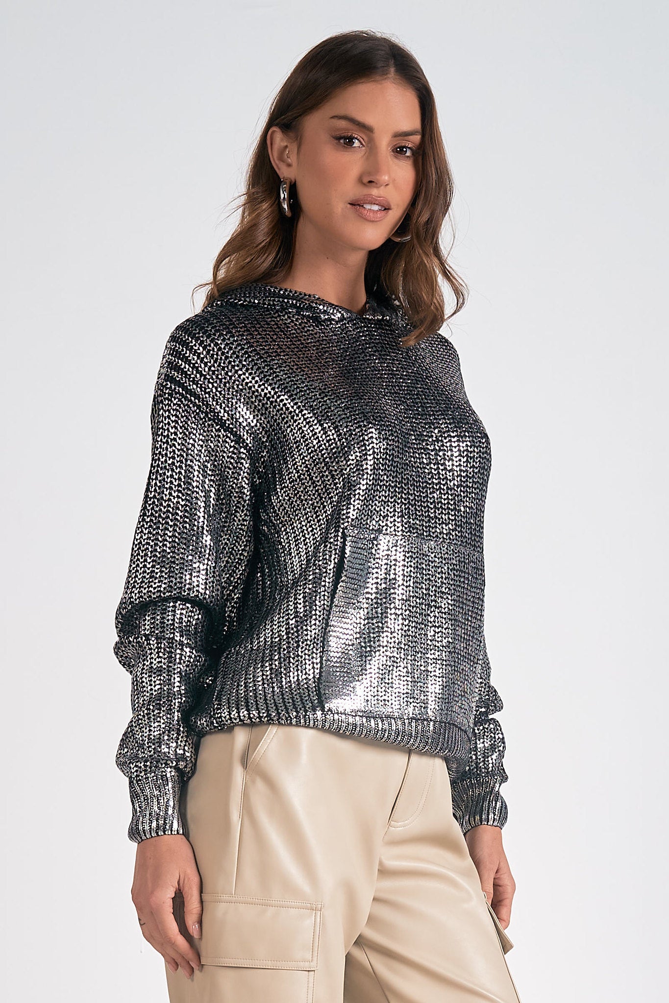 METALLIC SWEATER HOODIE