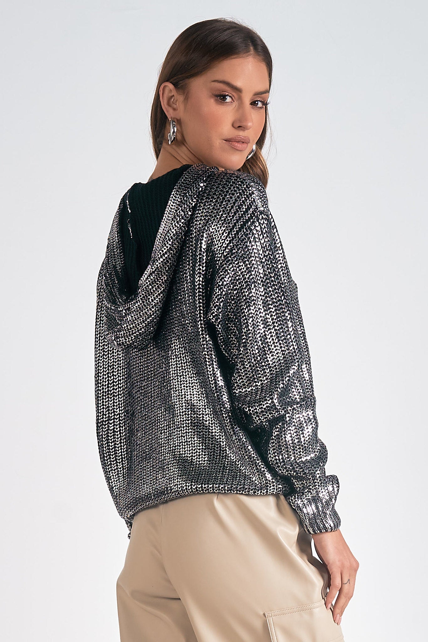 METALLIC SWEATER HOODIE