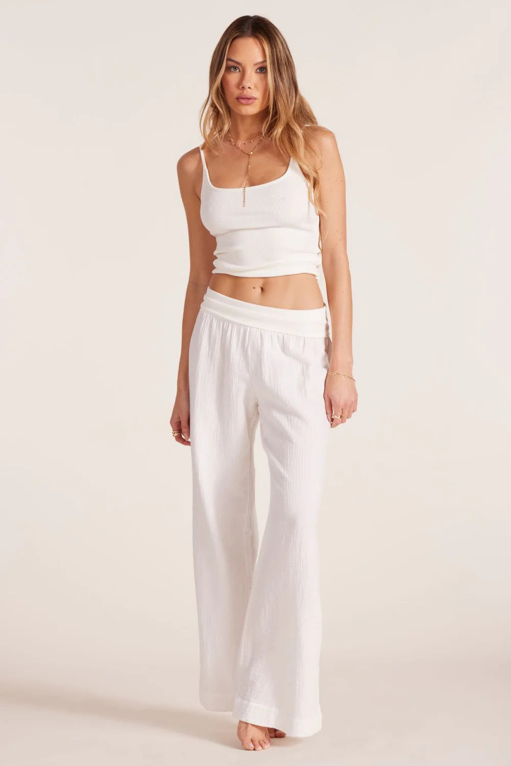 Fold Over Waist Beach Pant - Black