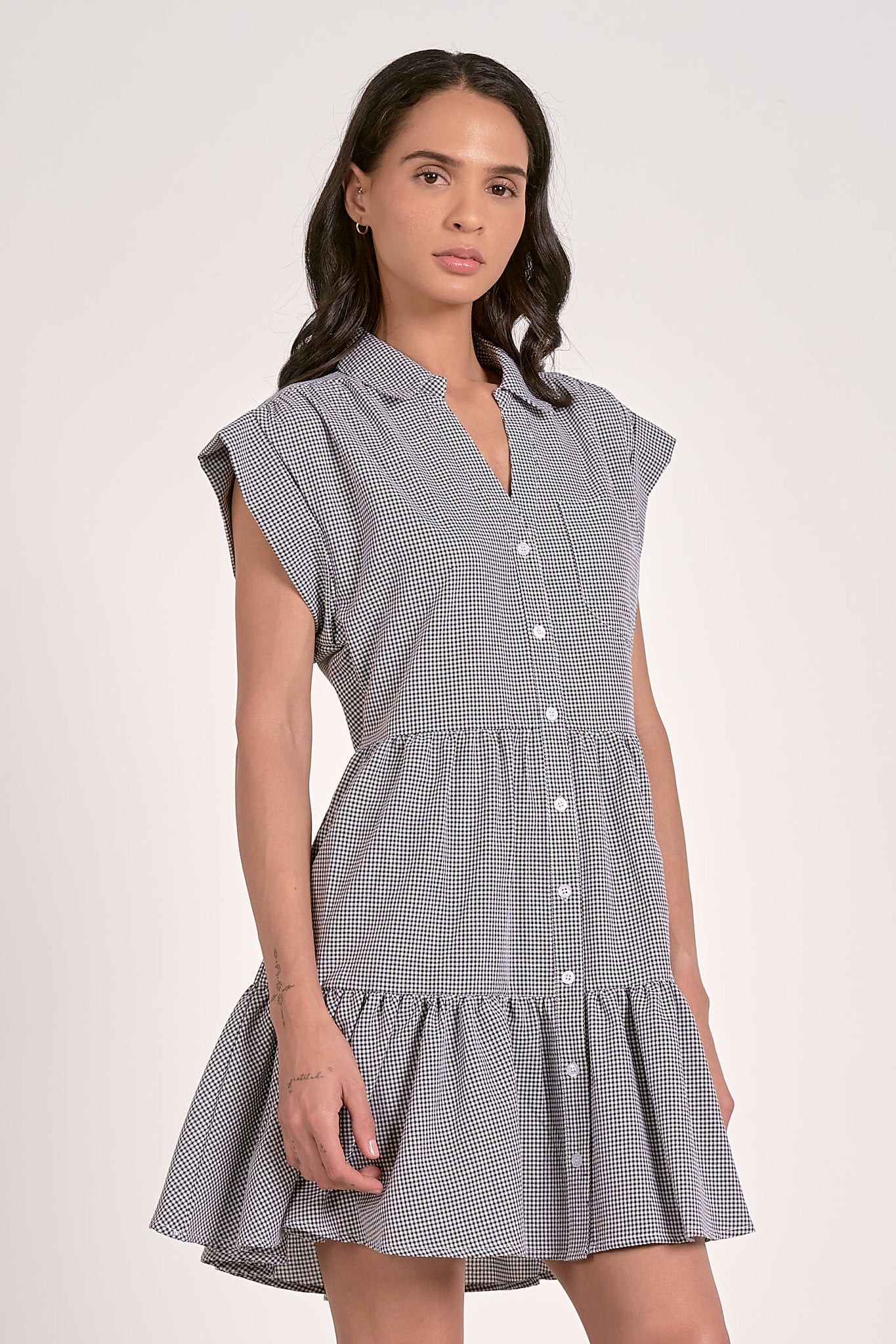 DEMI CAP SLEEVE BUTTON DOWN DRESS