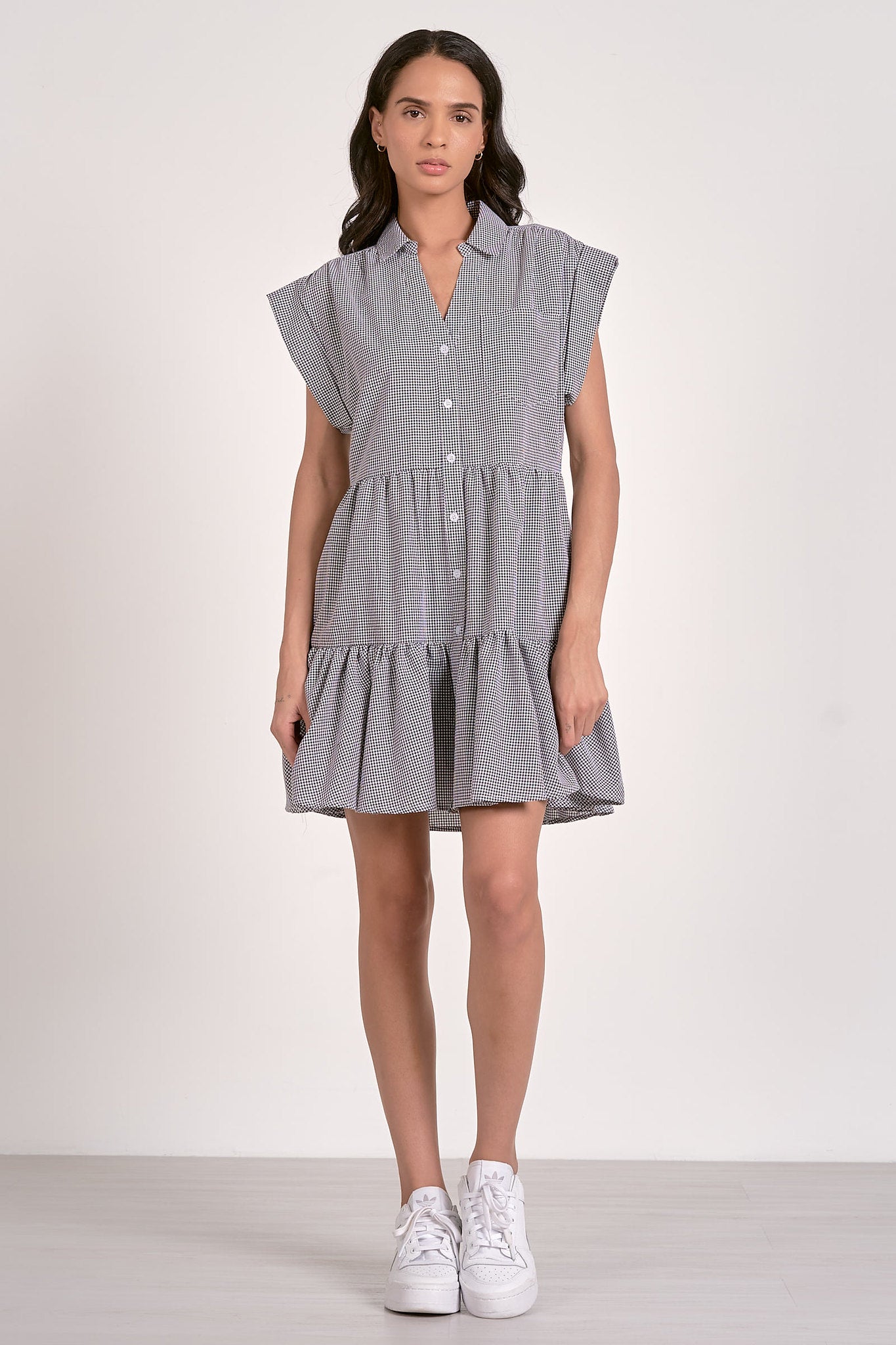 DEMI CAP SLEEVE BUTTON DOWN DRESS