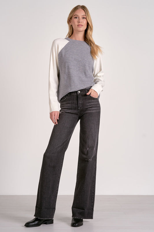 Tatum Crewneck Sweater - Grey/White Colorblock