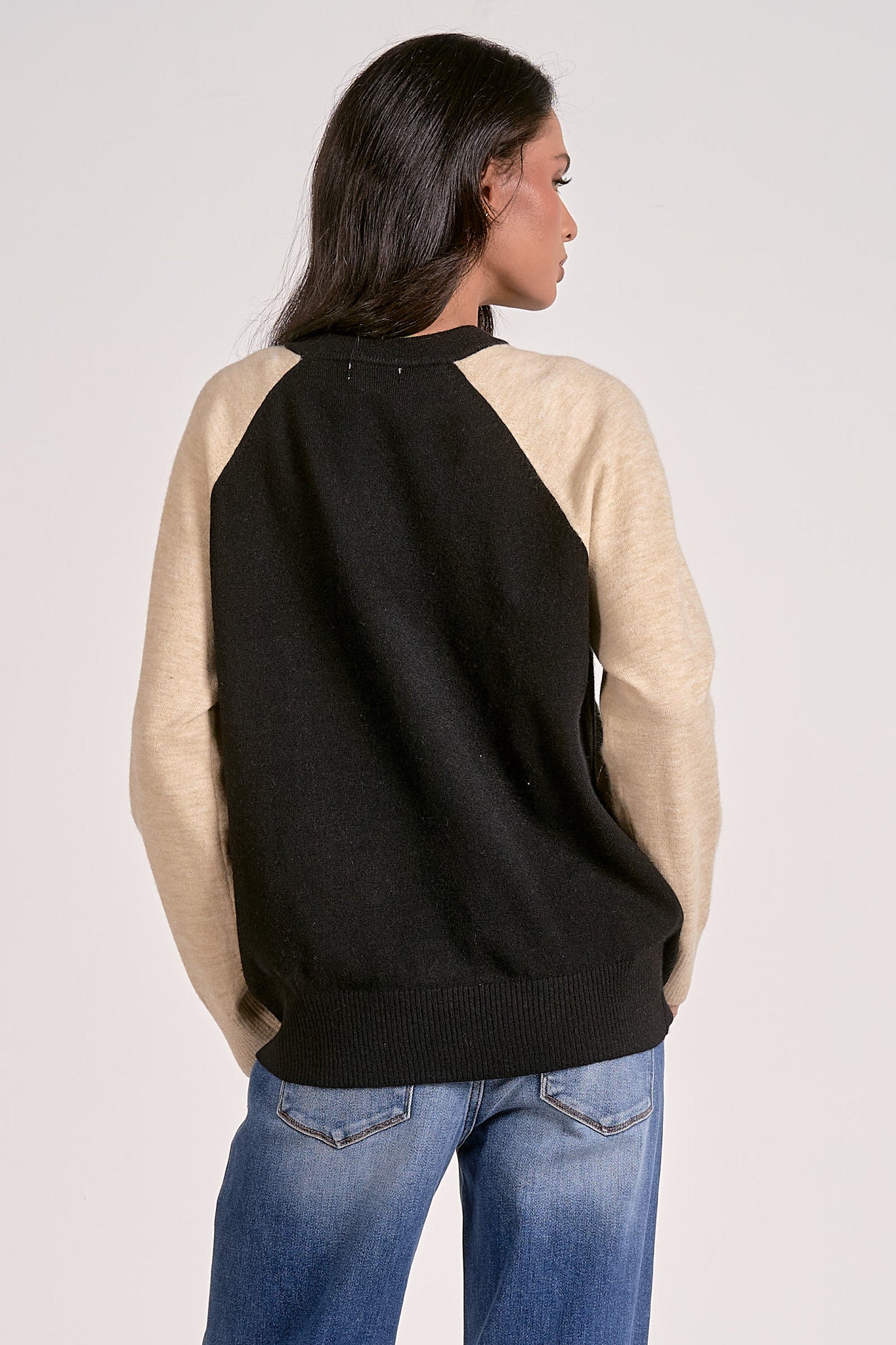 Tatum Crewneck Sweater - Black/Natural Colorblock