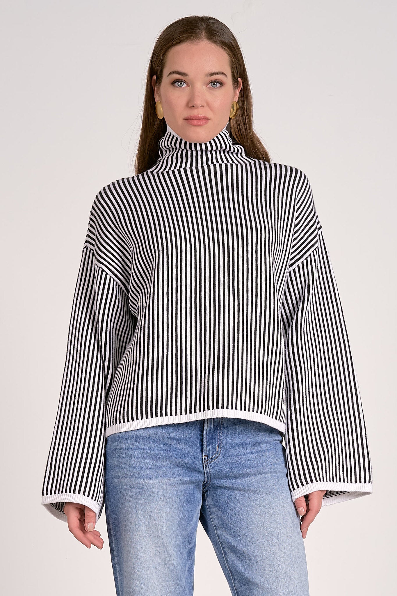 Mock Neck Striped Sweater