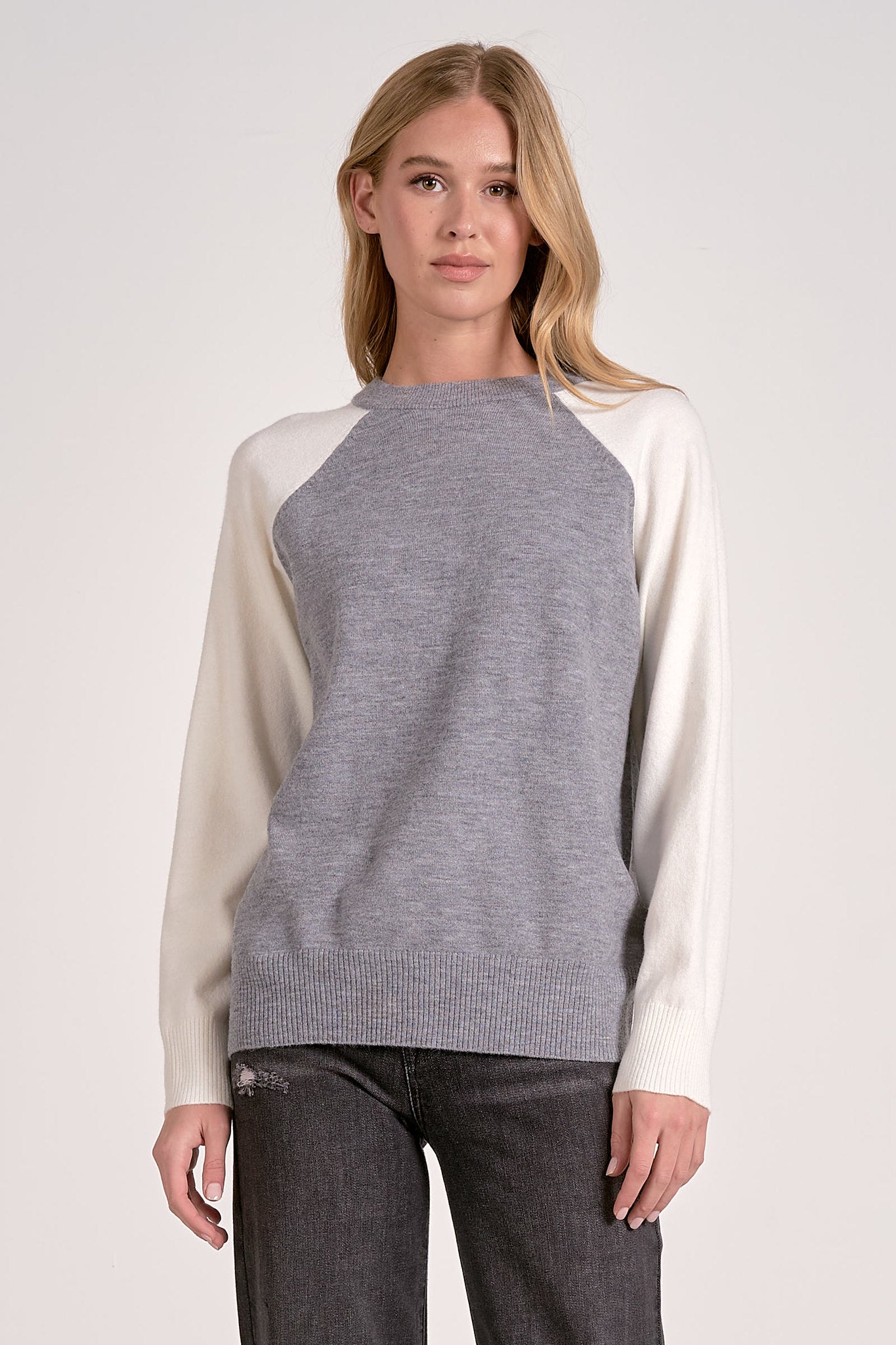 Tatum Crewneck Sweater - Grey/White Colorblock