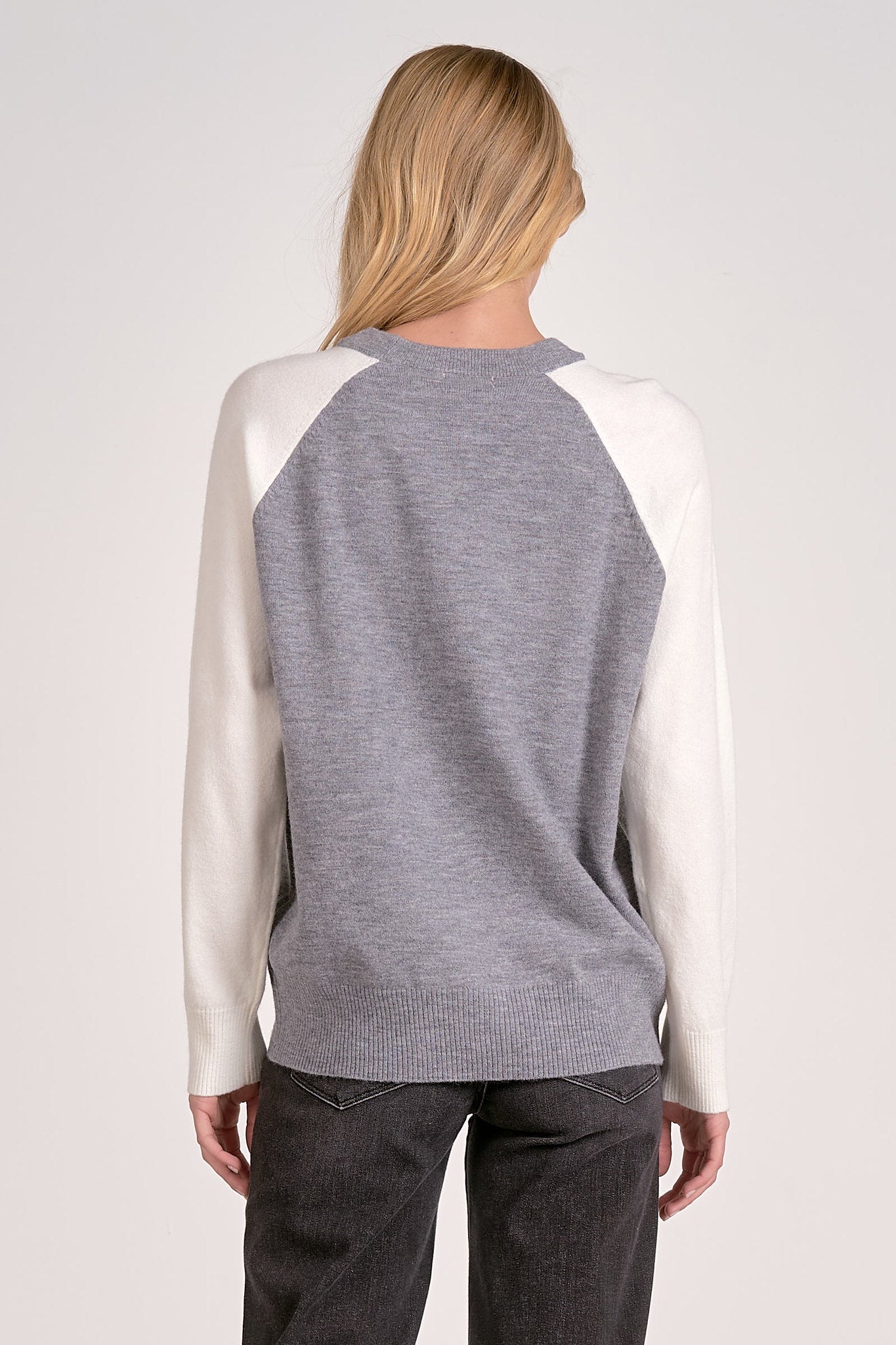 Tatum Crewneck Sweater - Grey/White Colorblock