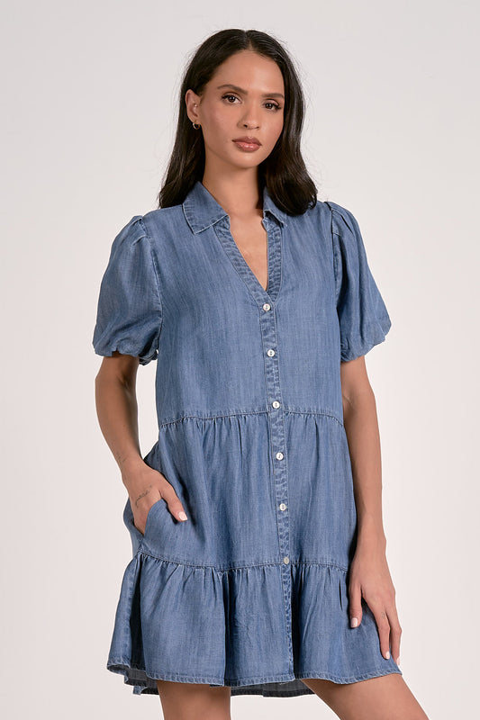 Bubble Sleeve Denim Dress
